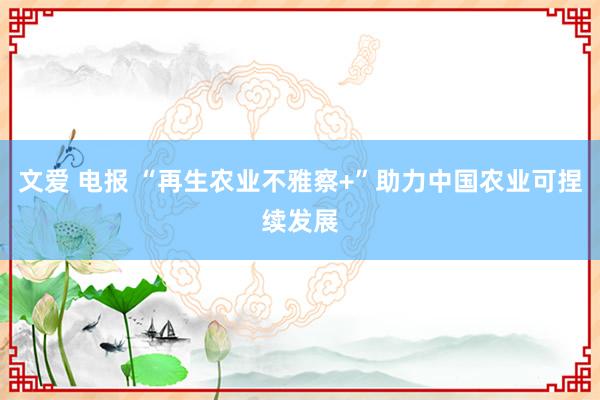 文爱 电报 “再生农业不雅察+”助力中国农业可捏续发展