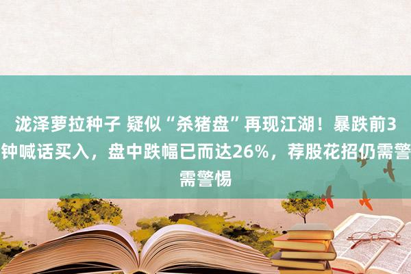 泷泽萝拉种子 疑似“杀猪盘”再现江湖！暴跌前3分钟喊话买入，盘中跌幅已而达26%，荐股花招仍需警惕