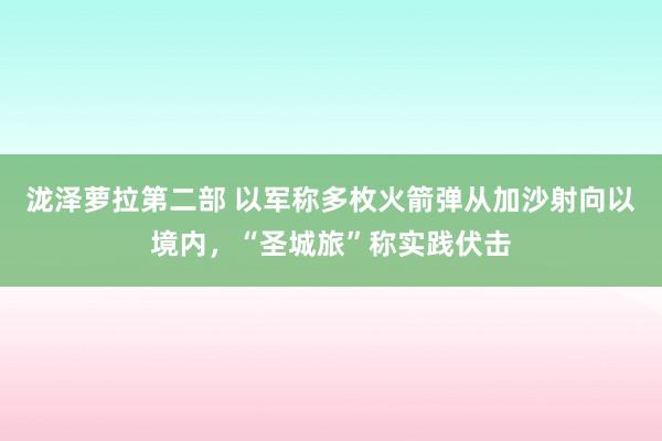 泷泽萝拉第二部 以军称多枚火箭弹从加沙射向以境内，“圣城旅”称实践伏击