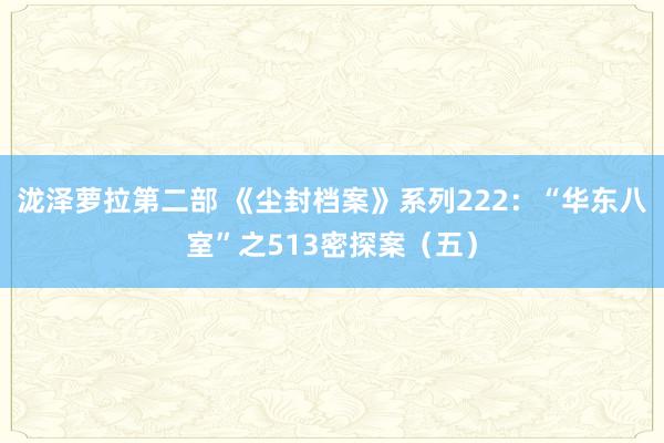 泷泽萝拉第二部 《尘封档案》系列222：“华东八室”之513密探案（五）