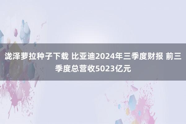 泷泽萝拉种子下载 比亚迪2024年三季度财报 前三季度总营收5023亿元