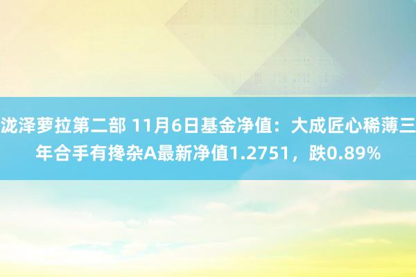 泷泽萝拉第二部 11月6日基金净值：大成匠心稀薄三年合手有搀杂A最新净值1.2751，跌0.89%