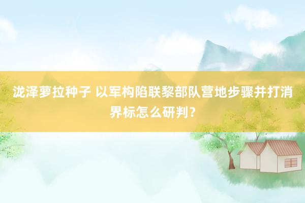 泷泽萝拉种子 以军构陷联黎部队营地步骤并打消界标怎么研判？