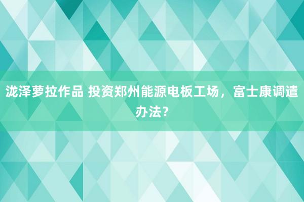 泷泽萝拉作品 投资郑州能源电板工场，富士康调遣办法？