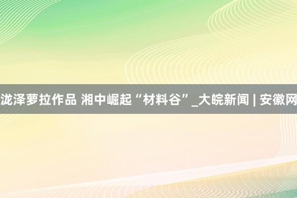 泷泽萝拉作品 湘中崛起“材料谷”_大皖新闻 | 安徽网