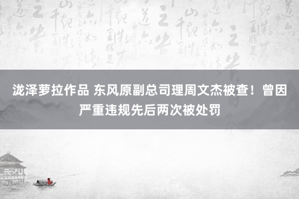 泷泽萝拉作品 东风原副总司理周文杰被查！曾因严重违规先后两次被处罚